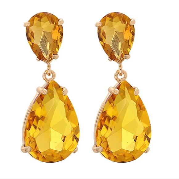 Earrings Amber Rhinestone Gold 2" Drop Dangle Chunky Jewelry O02 - Picture 1 of 4
